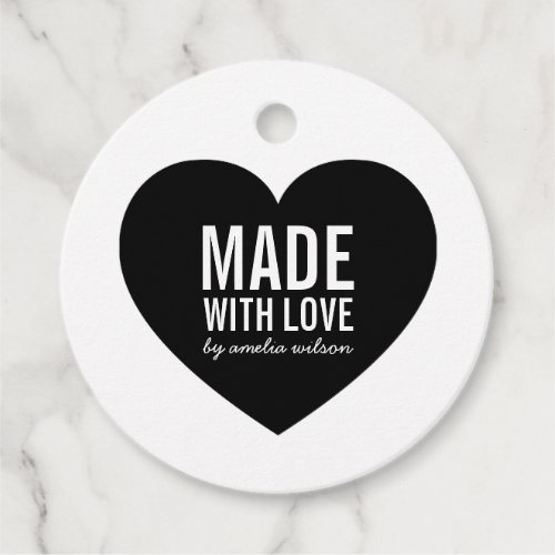 Minimalist White  Black Heart Made with Love Tags
