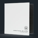 Minimalist White Black Monogram 3 Ring Binder<br><div class="desc">Modern professional binder features a minimal design in a classic black and white color palette. Custom name presented in the lower right hand corner in stylish simple font with a complimentary minimal monogram medallion. Shown with a custom name and monogram initial on the front in modern typography, this personalized business...</div>