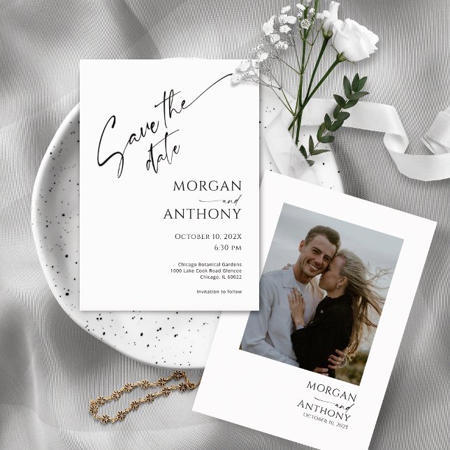 Minimalist White Black Photo Save The Date (Creator Uploaded)