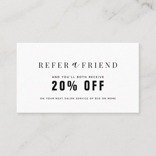 Customizable Minimalist White & Black Salon Referral Business Card