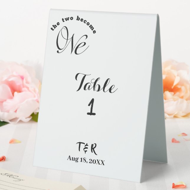 Minimalist White & Black Two Become One  Table Tent (In SItu (Wedding))
