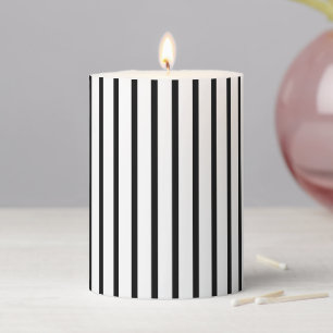 Minimalist white black vertical stripes pattern pillar candle