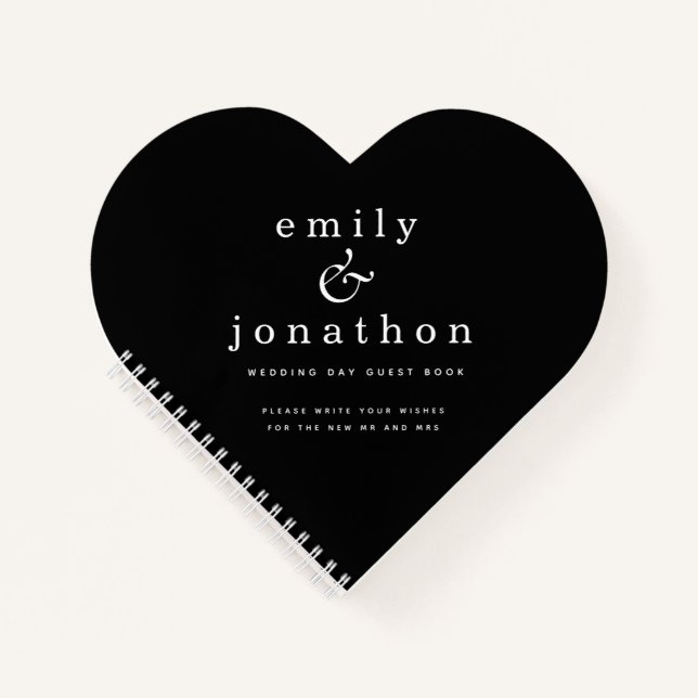 Minimalist White Black Wedding Heart Guest Book (Front)