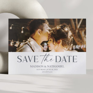 Minimalist White Black Wedding Save The Date Letterpress Photo Cards