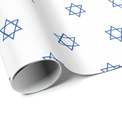 Minimalist white blue Magen David pattern Hanukkah Wrapping Paper