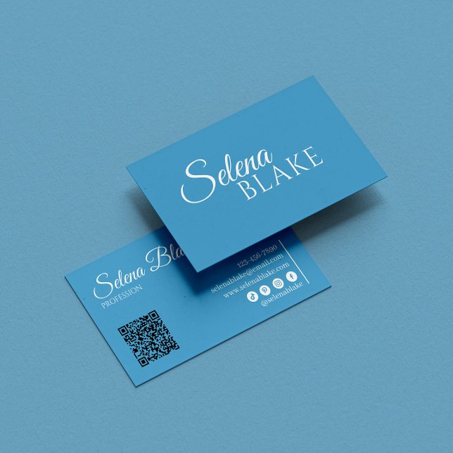 Minimalist white & blue | Modern QR Code  Business Card (Creator Uploaded)