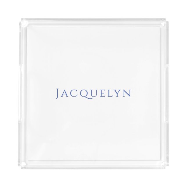 Minimalist White Blue Plain Elegant Modern Name Acrylic Tray (Front)