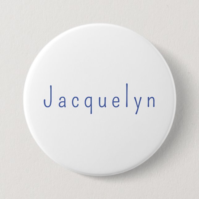 Minimalist White Blue Plain Elegant Modern Name Button (Front)