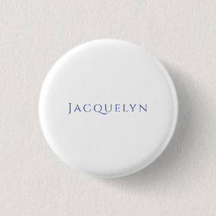 Minimalist White Blue Plain Elegant Modern Name Button