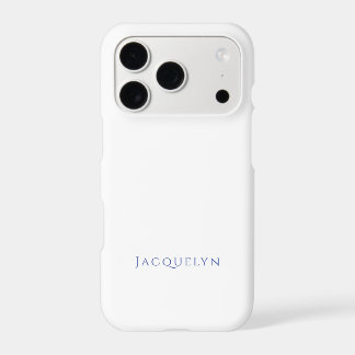 Minimalist White Blue Plain Elegant Modern Name iPhone 17 Pro Case
