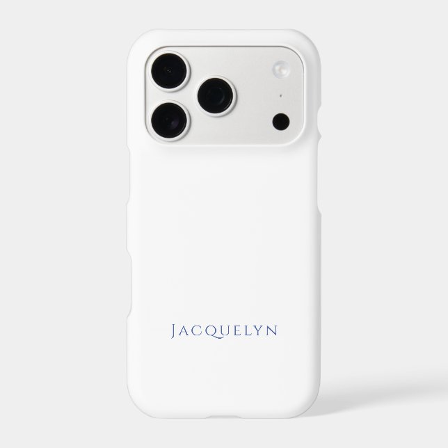 Minimalist White Blue Plain Elegant Modern Name Case-Mate iPhone Case (Back)