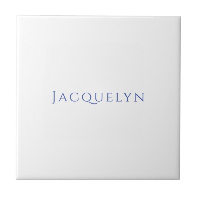 Minimalist White Blue Plain Elegant Modern Name Ceramic Tile (Front)