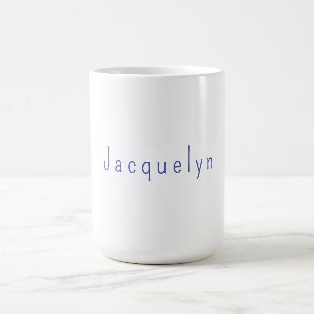 Minimalist White Blue Plain Elegant Modern Name Coffee Mug (Center)