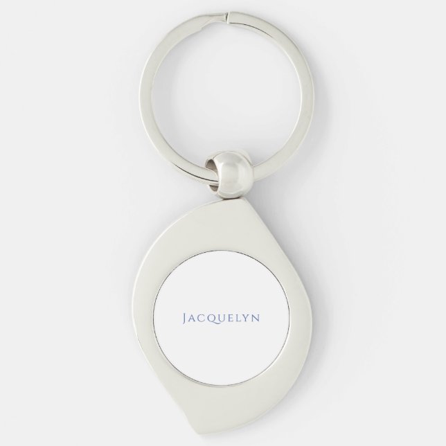 Minimalist White Blue Plain Elegant Modern Name Keychain (Front)