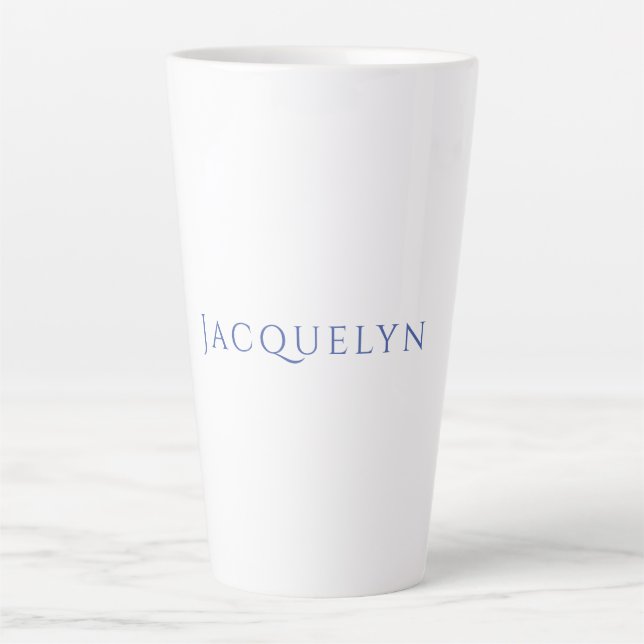 Minimalist White Blue Plain Elegant Modern Name Latte Mug (Front)