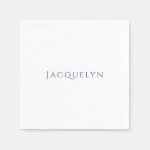 Minimalist White Blue Plain Elegant Modern Name Napkins