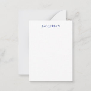 Minimalist White Blue Plain Elegant Modern Name Note Card