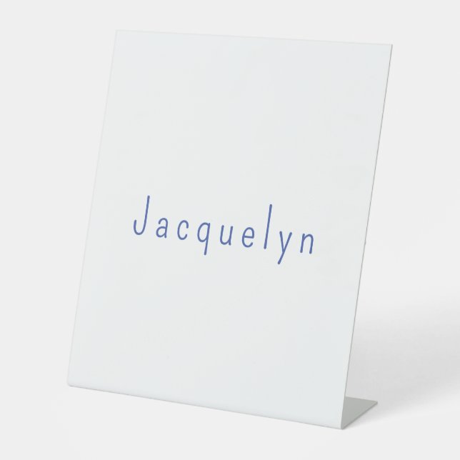 Minimalist White Blue Plain Elegant Modern Name Pedestal Sign (Front)