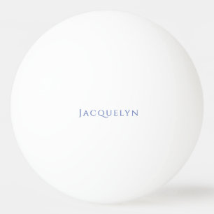 Minimalist White Blue Plain Elegant Modern Name Ping Pong Ball