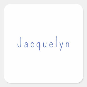 Minimalist White Blue Plain Elegant Modern Name Square Sticker