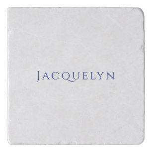 Minimalist White Blue Plain Elegant Modern Name Trivet