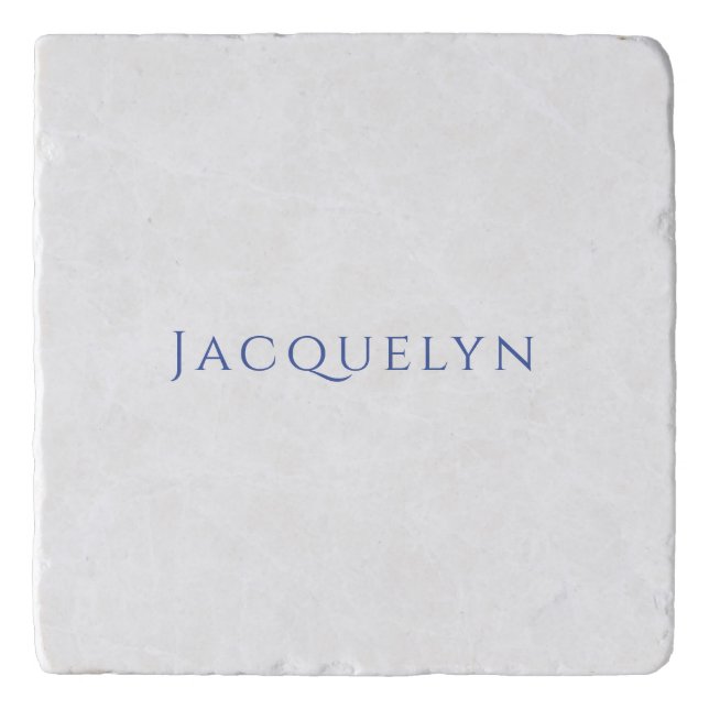 Minimalist White Blue Plain Elegant Modern Name Trivet (Front)