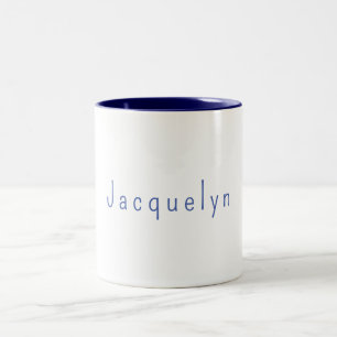 Minimalist White Blue Plain Elegant Modern Name Two-Tone Coffee Mug