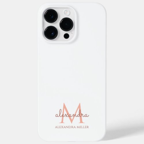 Minimalist White Blush Pink Monogram Name Case_Mate iPhone 14 Pro Max Case