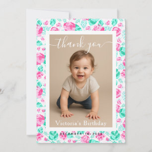 Minimalist White Border Birthday Party Photo Note Card
