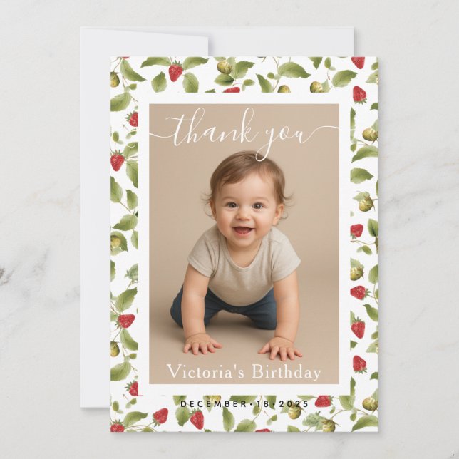 Minimalist White Border Birthday Party Photo Note Card (Front)