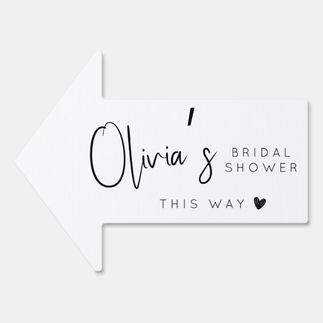 Minimalist white bridal shower this way arrow sign (Front)
