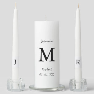 Minimalist White Bride & Groom Unity Candle Set