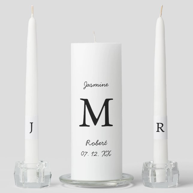 Minimalist White Bride & Groom Unity Candle Set (Front)