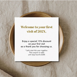 Minimalist White Brown Bold First Visit Discount Card