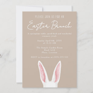 Minimalist White Bunny Ears Beige Easter Brunch Invitation