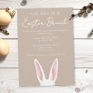 Minimalist White Bunny Ears Beige Easter Brunch Invitation
