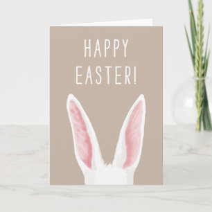 Minimalist White Bunny Ears On Beige Happy Easter Card