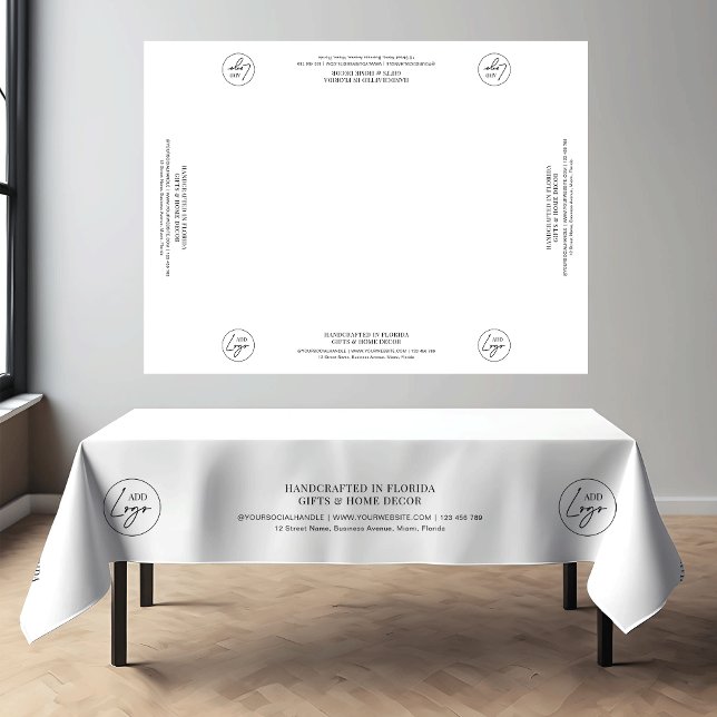 Minimalist White Business Logo Branded Craft Table Tablecloth (Minimalist white business logo tablecloth with space for your custom text, great for trade shows)