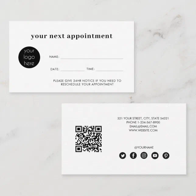 Minimalist White Business Next Appointment Card | Zazzle