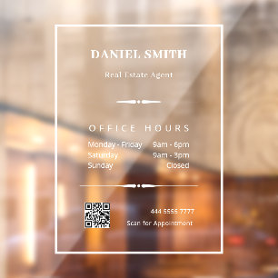 Minimalist White Business Office Hours QR Code  Window Cling