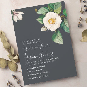Minimalist White Camellia Flower Wedding Invitation