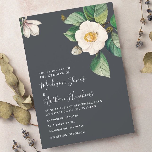 Minimalist White Camellia Flower Wedding Invitation (Creator Uploaded)