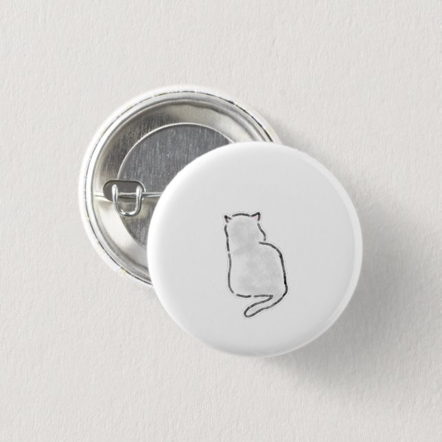 Minimalist White Cat Back View Keepsake Button (Front & Back)
