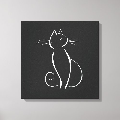 Minimalist White Cat On Black Add Name Canvas Print