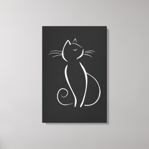 Minimalist White Cat On Black Canvas Print