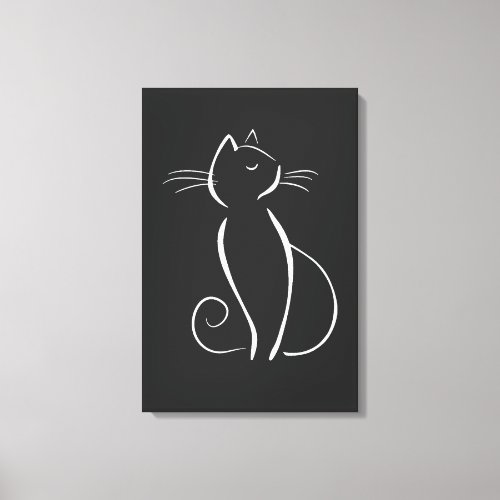 Minimalist White Cat On Black Canvas Print