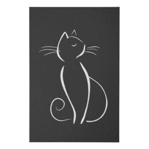 Minimalist White Cat On Black Faux Canvas Print