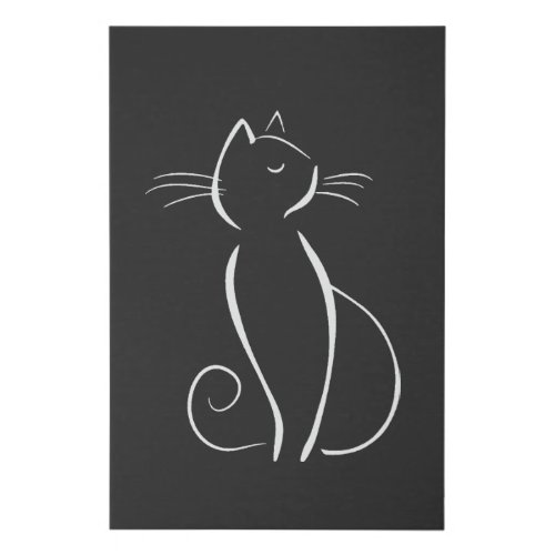 Minimalist White Cat On Black Faux Canvas Print