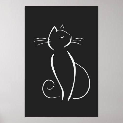 Minimalist White Cat On Black Poster