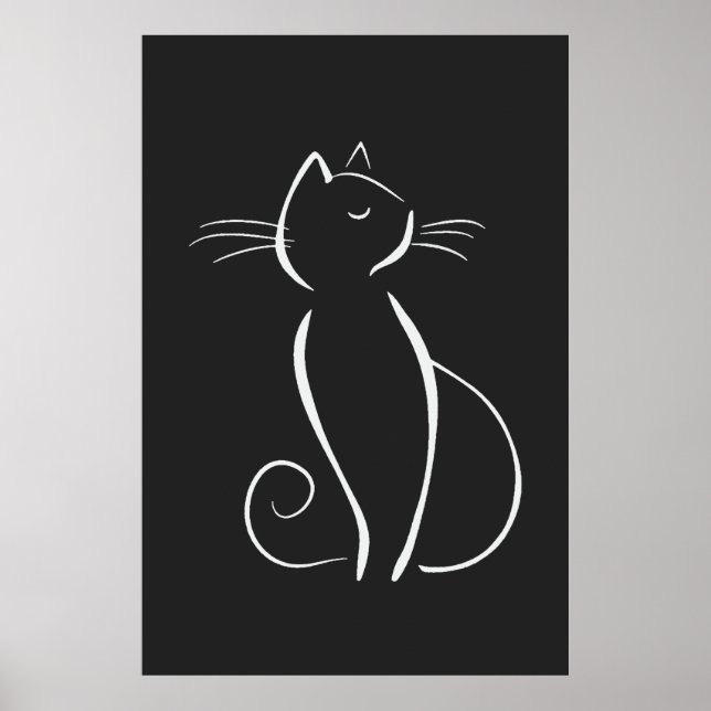 Minimalist White Cat On Black Poster (Front)